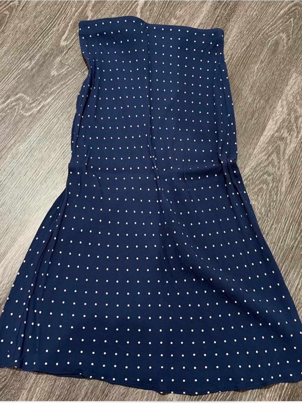 Madewell Navy Strapless Polka Dot Midi Dress
